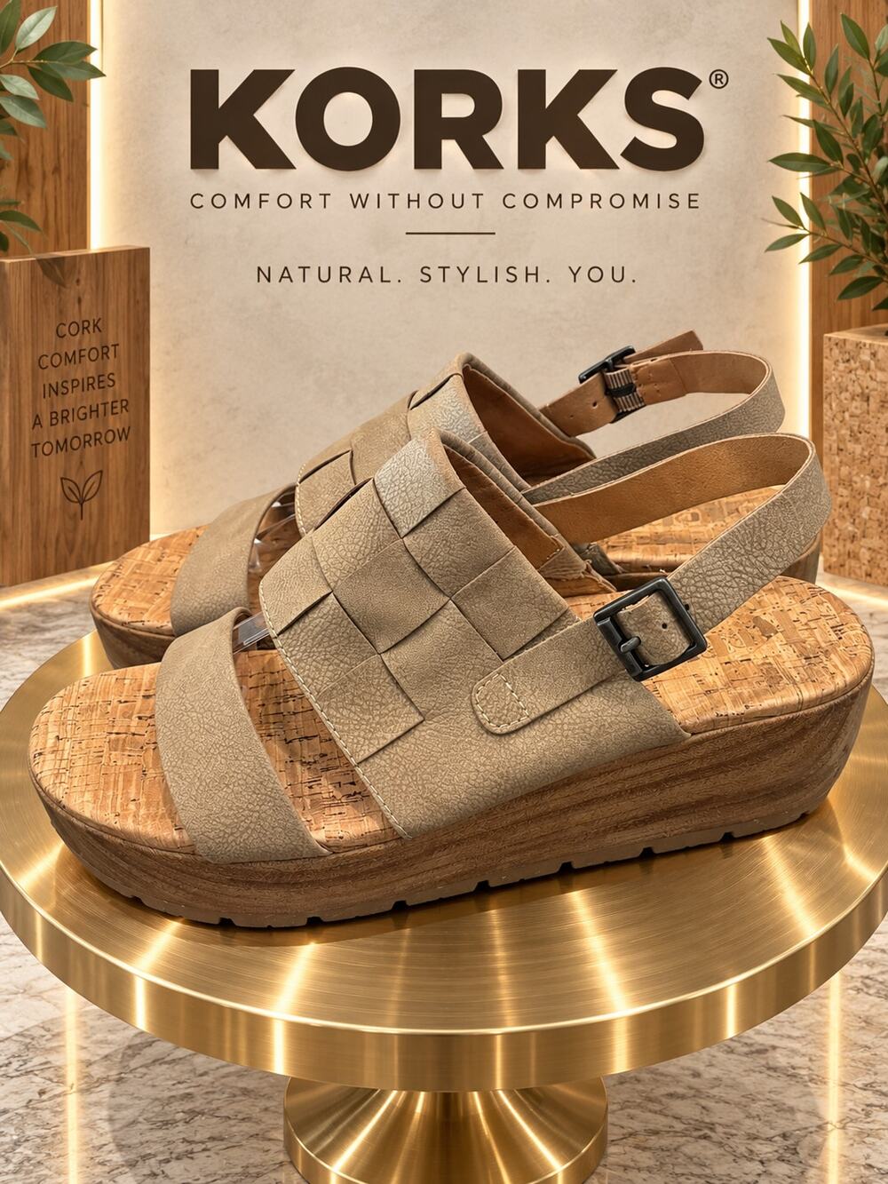 KORKS Tan Woven Platform Wedge Slingback Sandals Women’s Size 8M